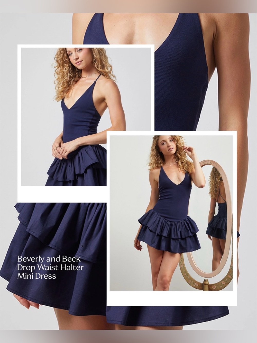 Beverly and Beck Drop Waist Halter Mini Dress in Navy